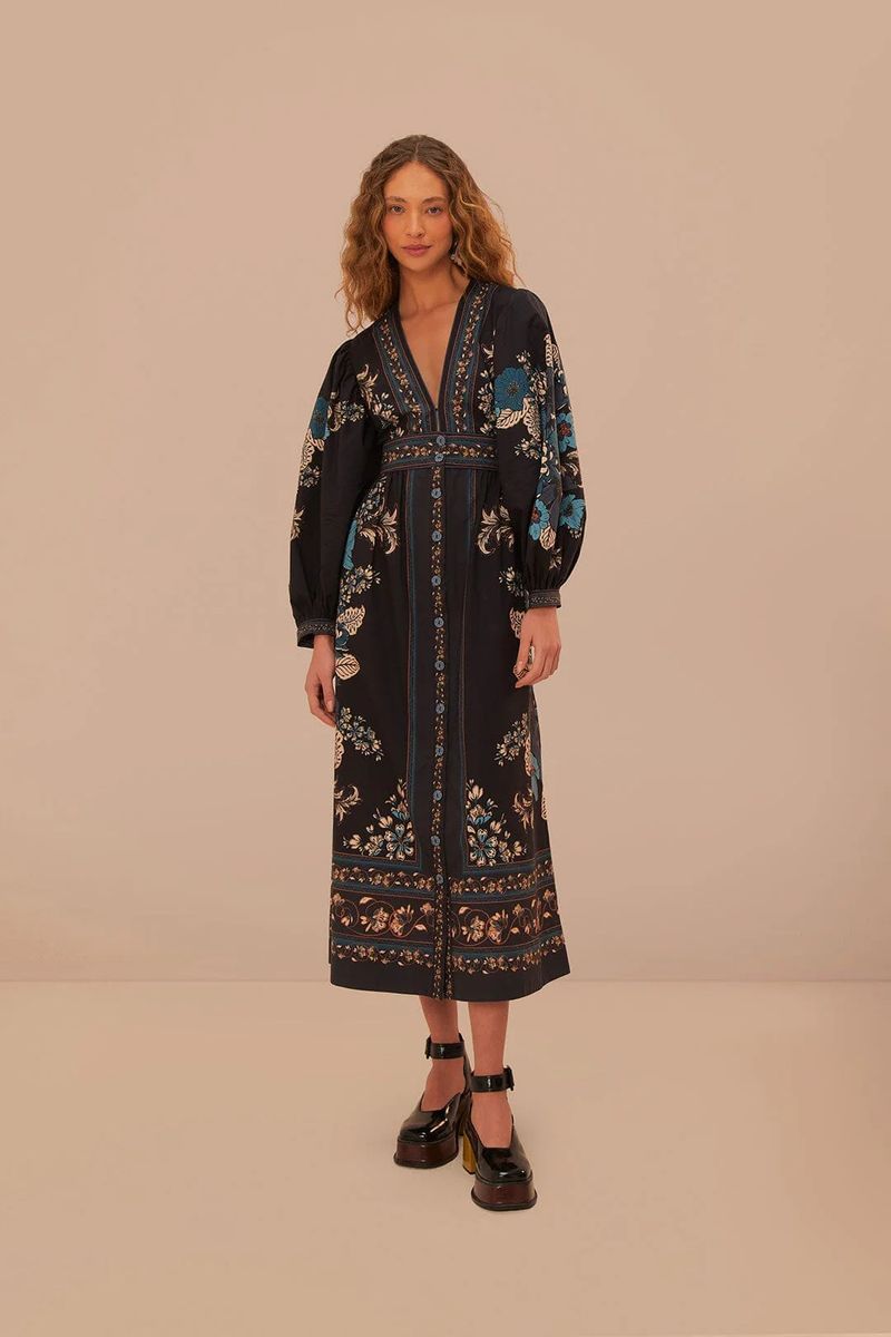 Midi-Kleid mit Tapisserie-Blumenmuster
