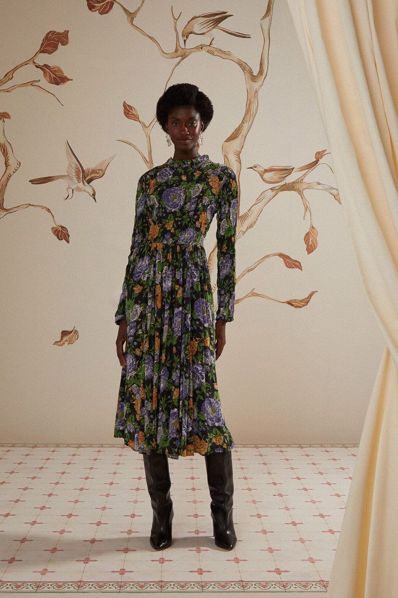 Hochgeschlossenes Capri Floral Midi