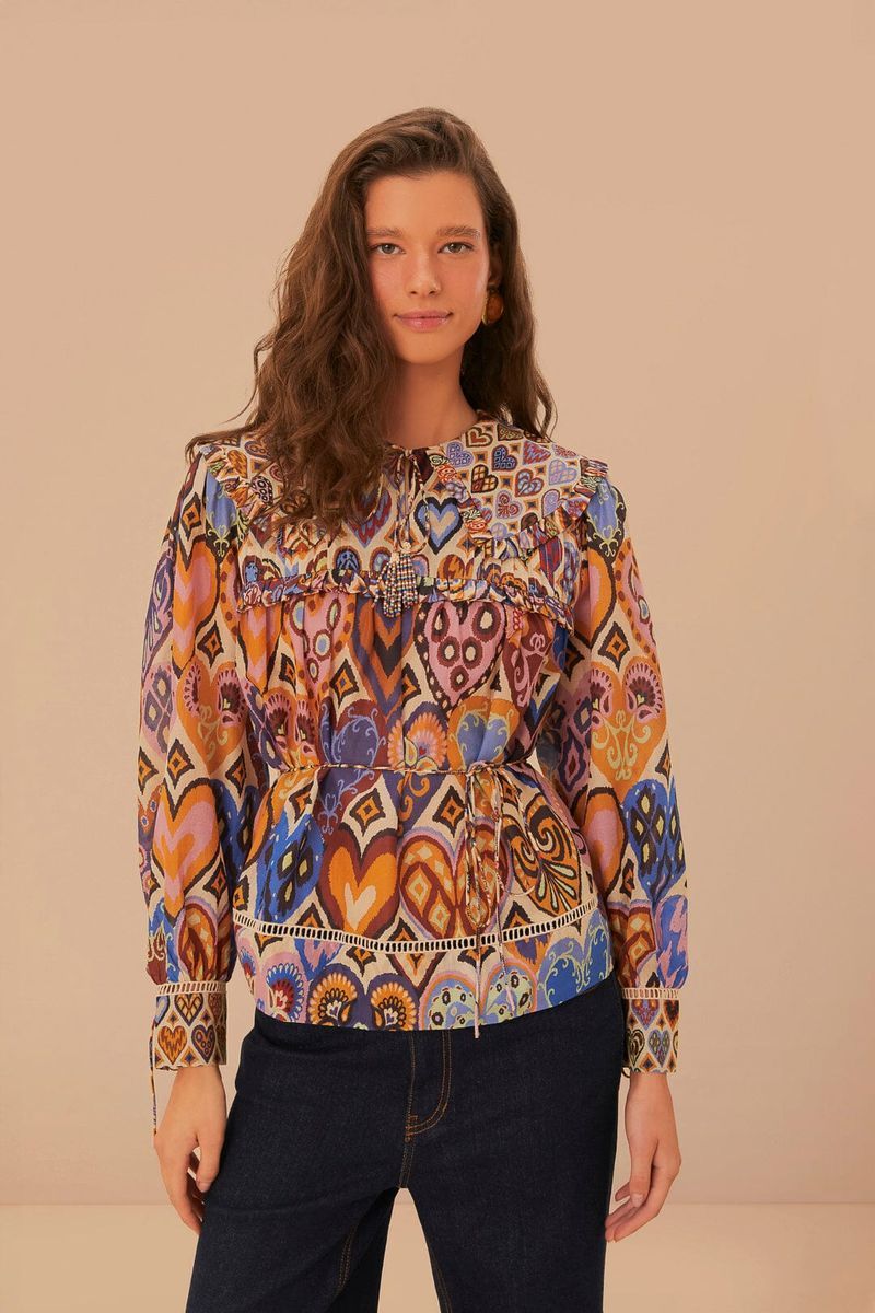 Boho-Bluse mit Herzmuster und Rüschen