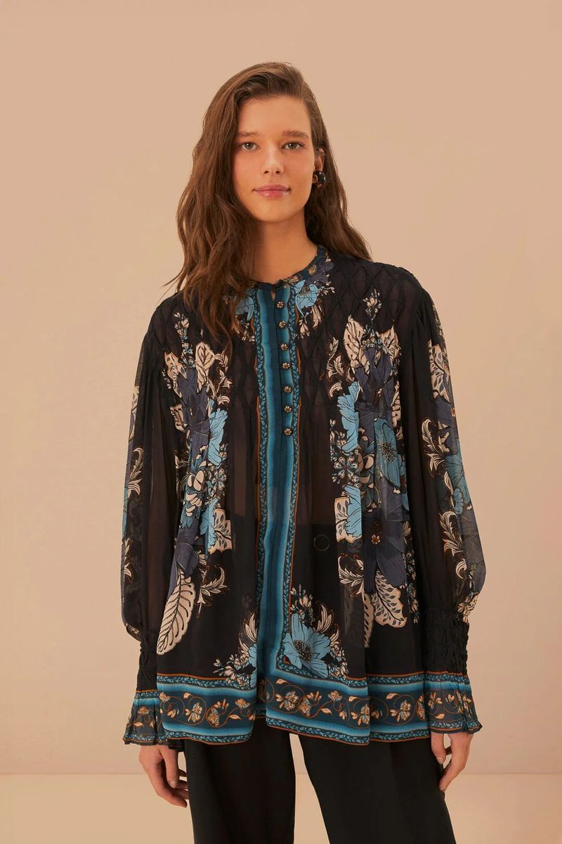 Smock-Bluse mit floralem Webmuster