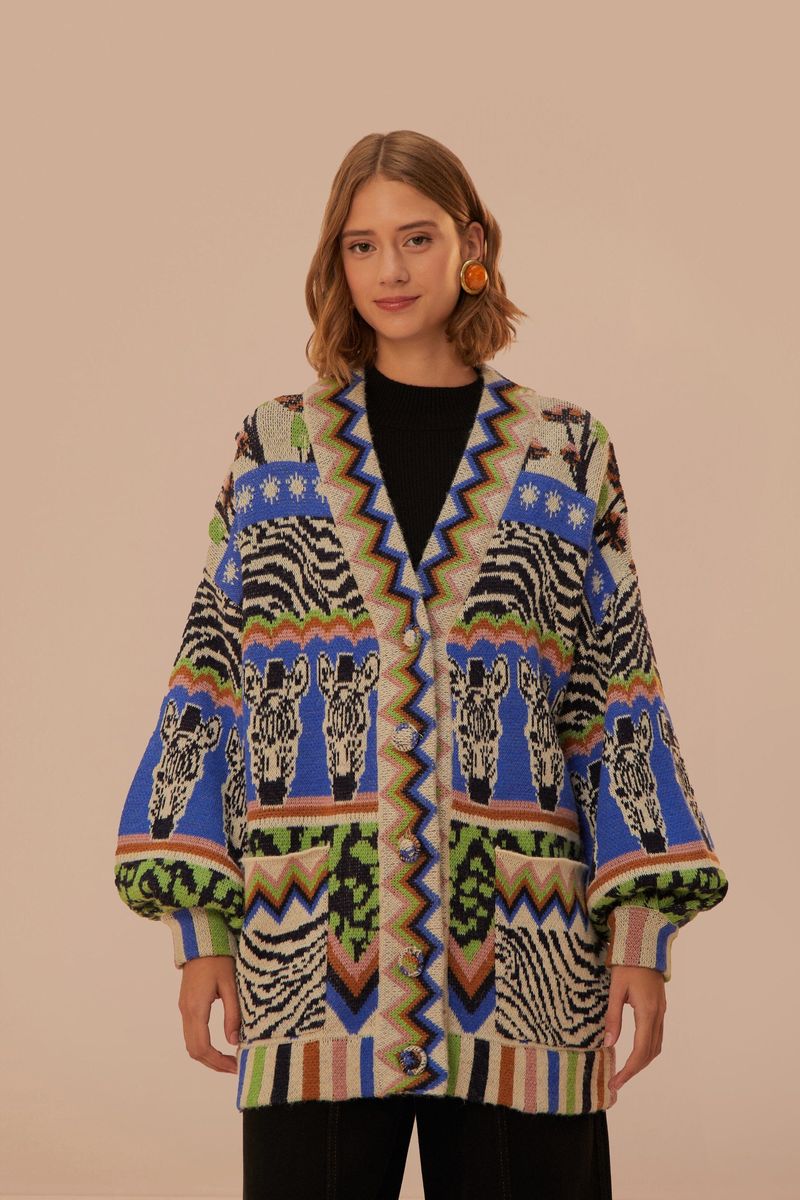 Bunter Strick-Cardigan mit Zebramuster