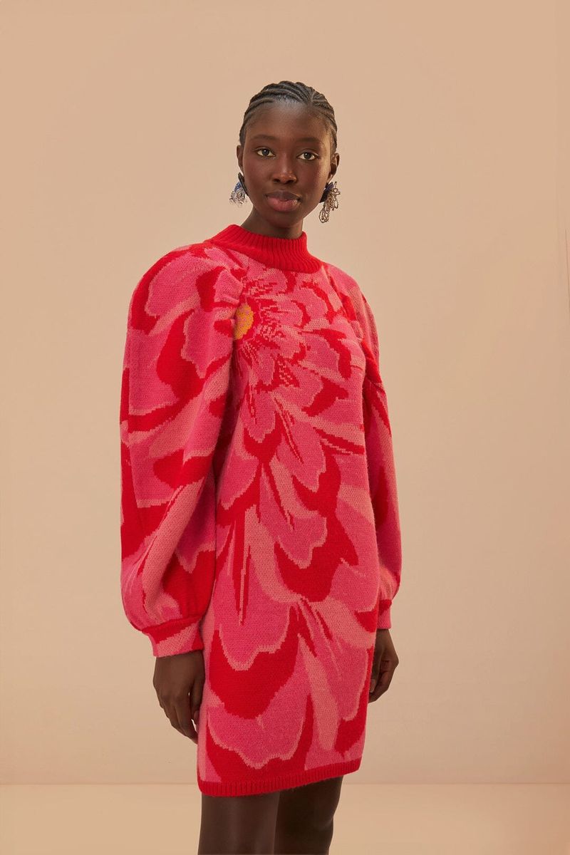 Strick-Minikleid mit grafischem Blumenmuster