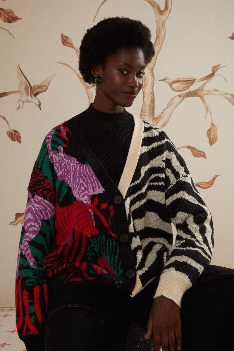 Strickcardigan mit gemischtem Animal-Print