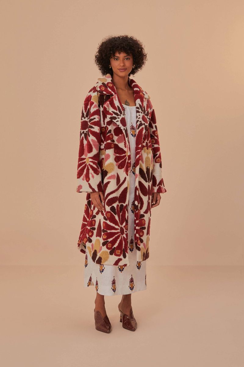 Oversize-Fleecejacke mit Blumenmuster
