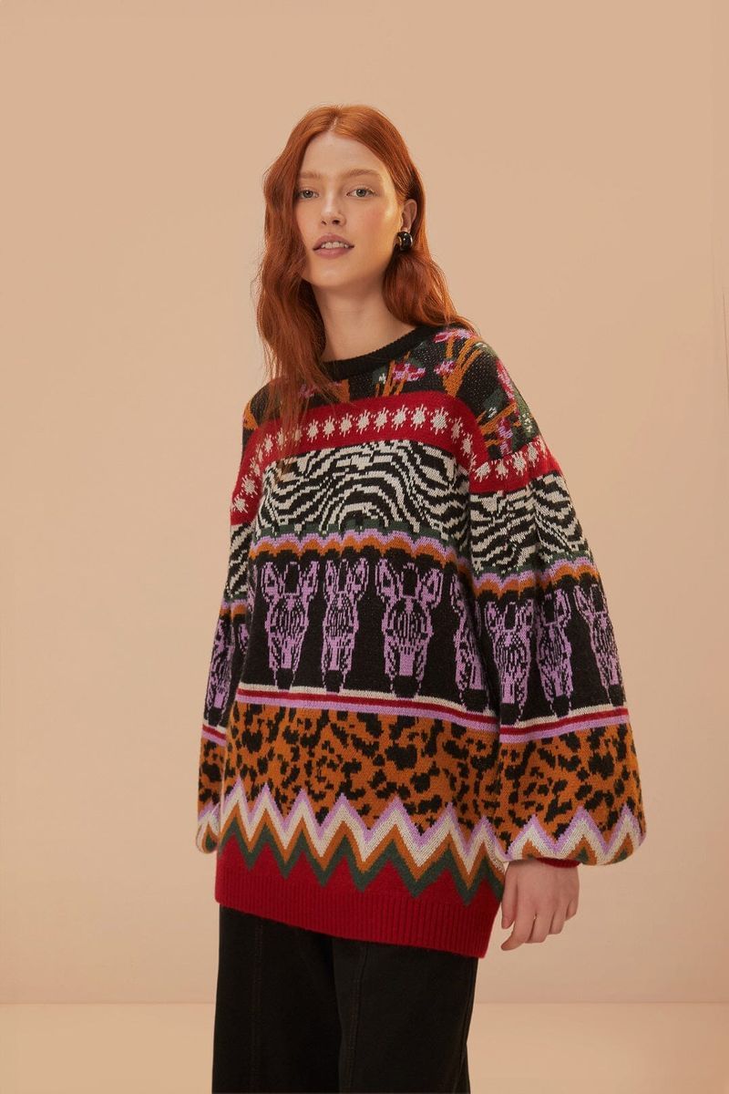Eklektischer Strickpullover mit Zebra-Intarsie