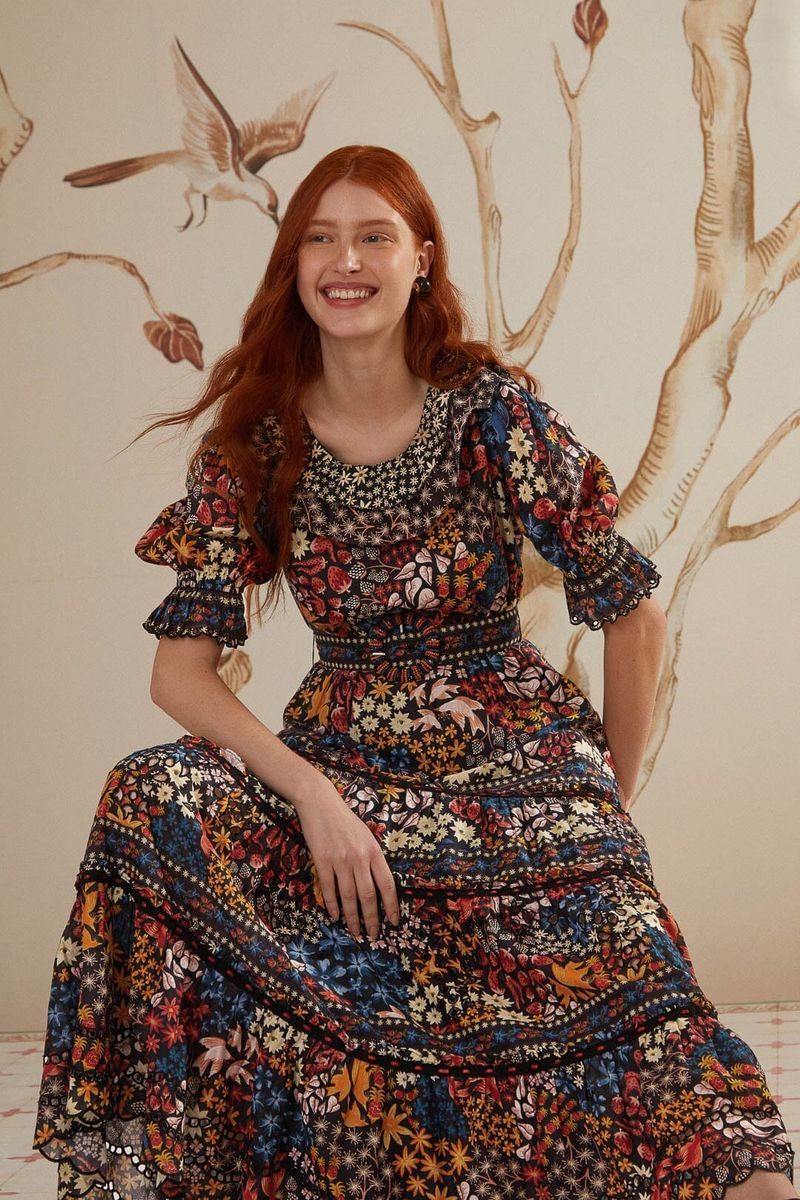 Stufen-Maxikleid mit floralem Print