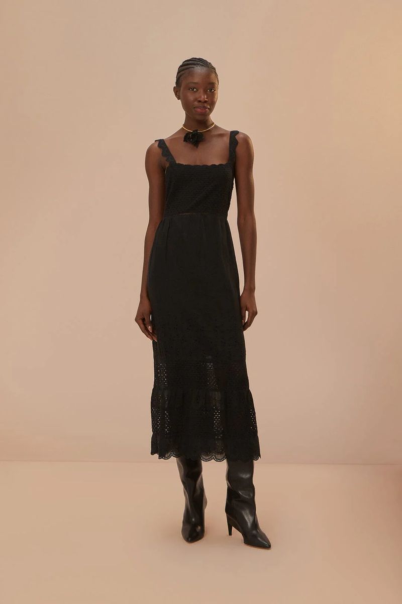 Gestuftes Midikleid mit Häkelspitze