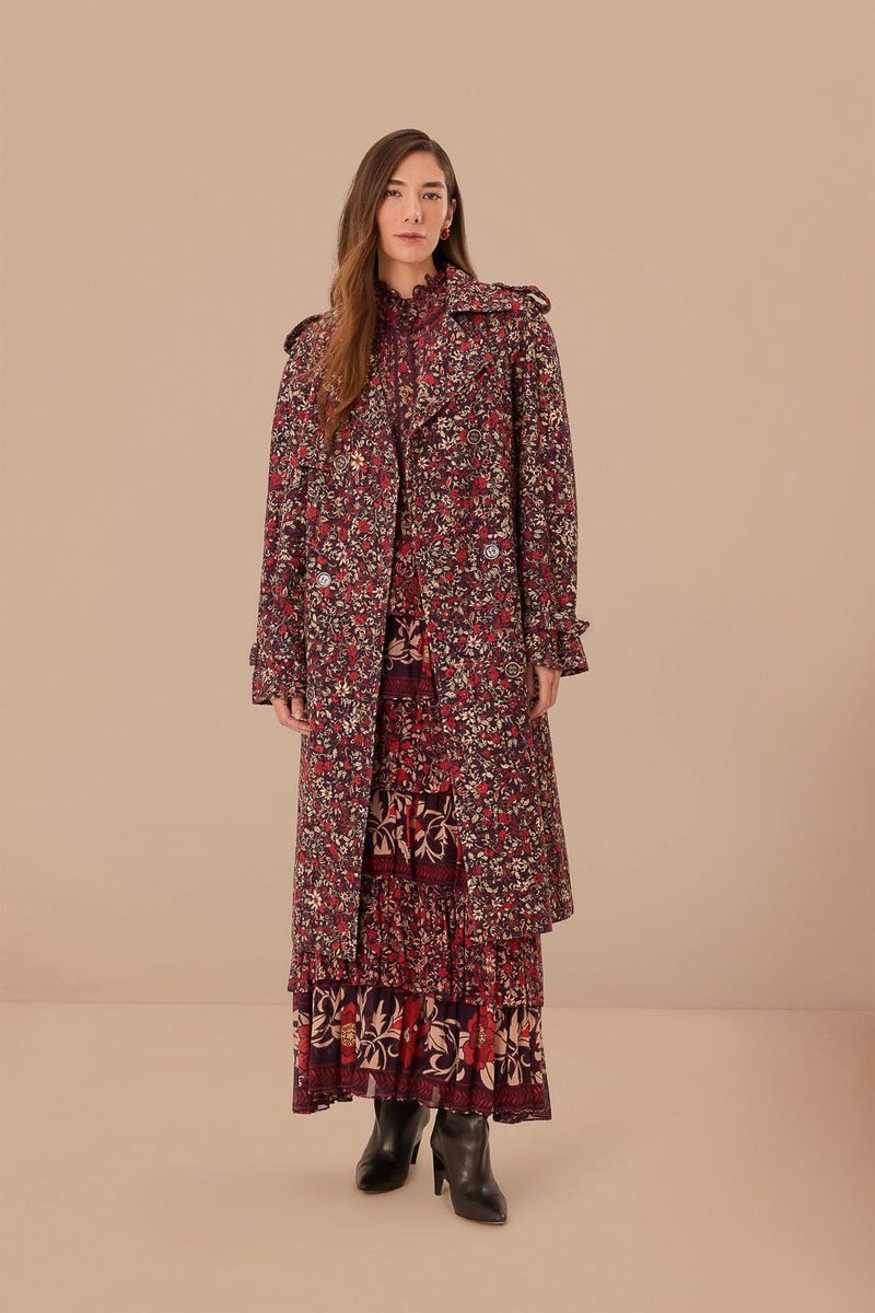 Floral bedruckter Baumwoll-Trenchcoat