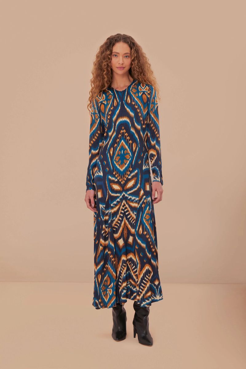 Fließendes Maxikleid mit Ikat-Muster
