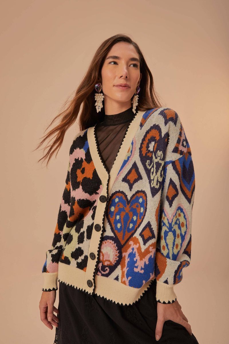 Cardigan mit Ikat-Herzmuster