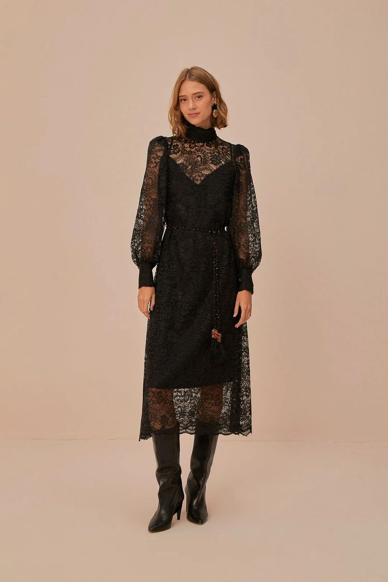 Hochgeschlossenes Midikleid aus Spitze
