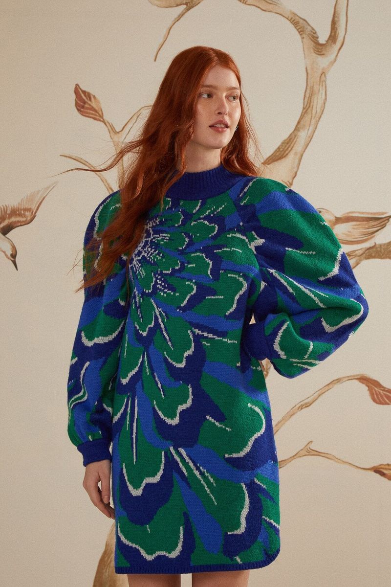 Minikleid aus Strick mit Blumenmuster