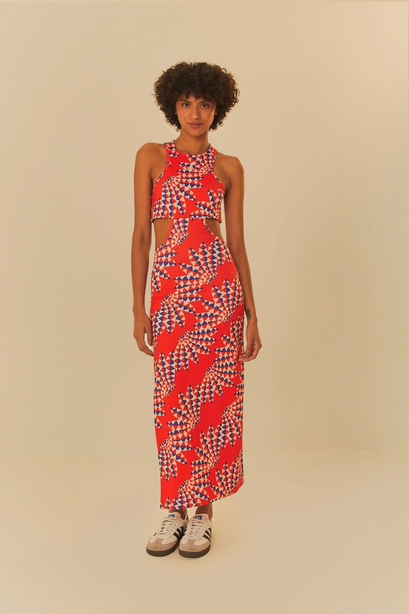 Maxikleid mit psychedelischem Print und Cut-Outs