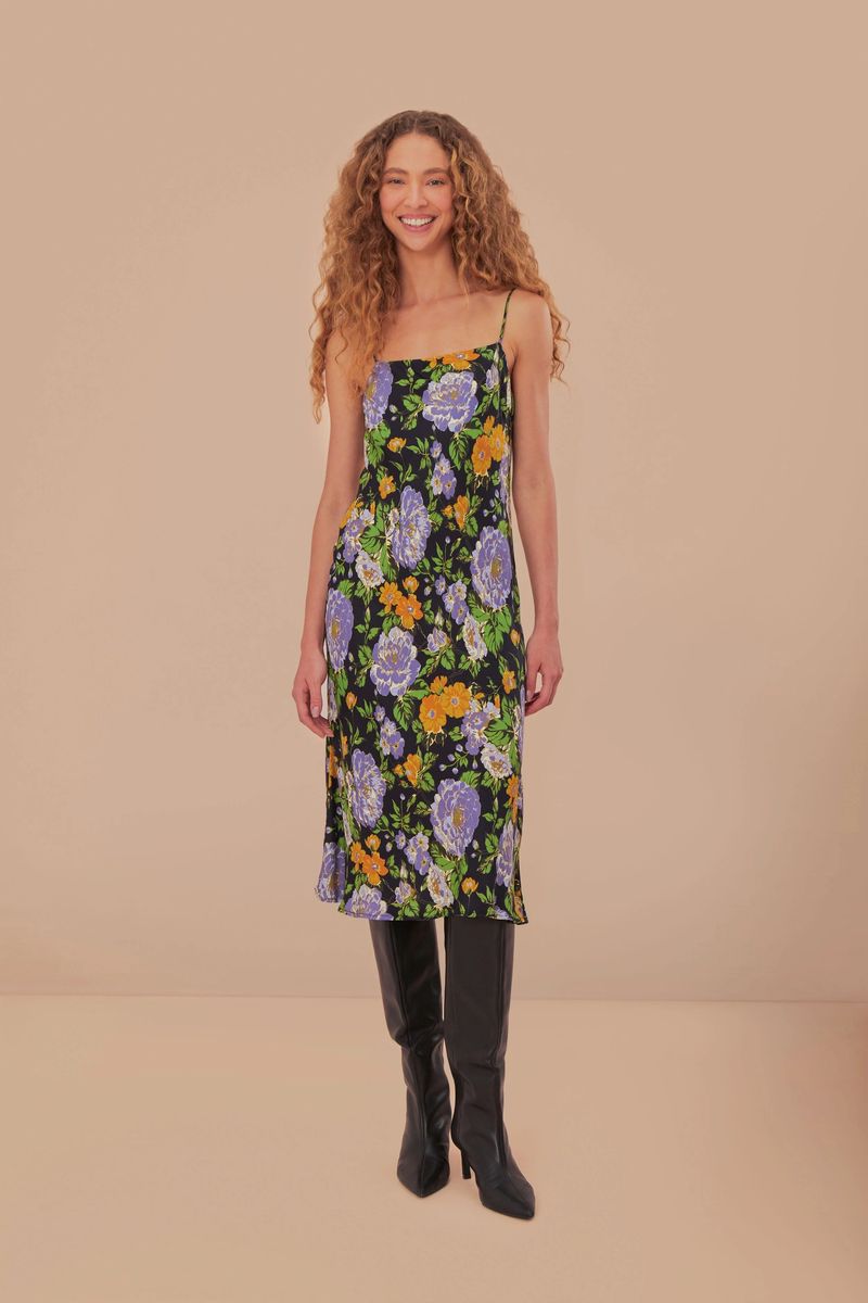 Florales Slip-Kleid mit Karree-Ausschnitt