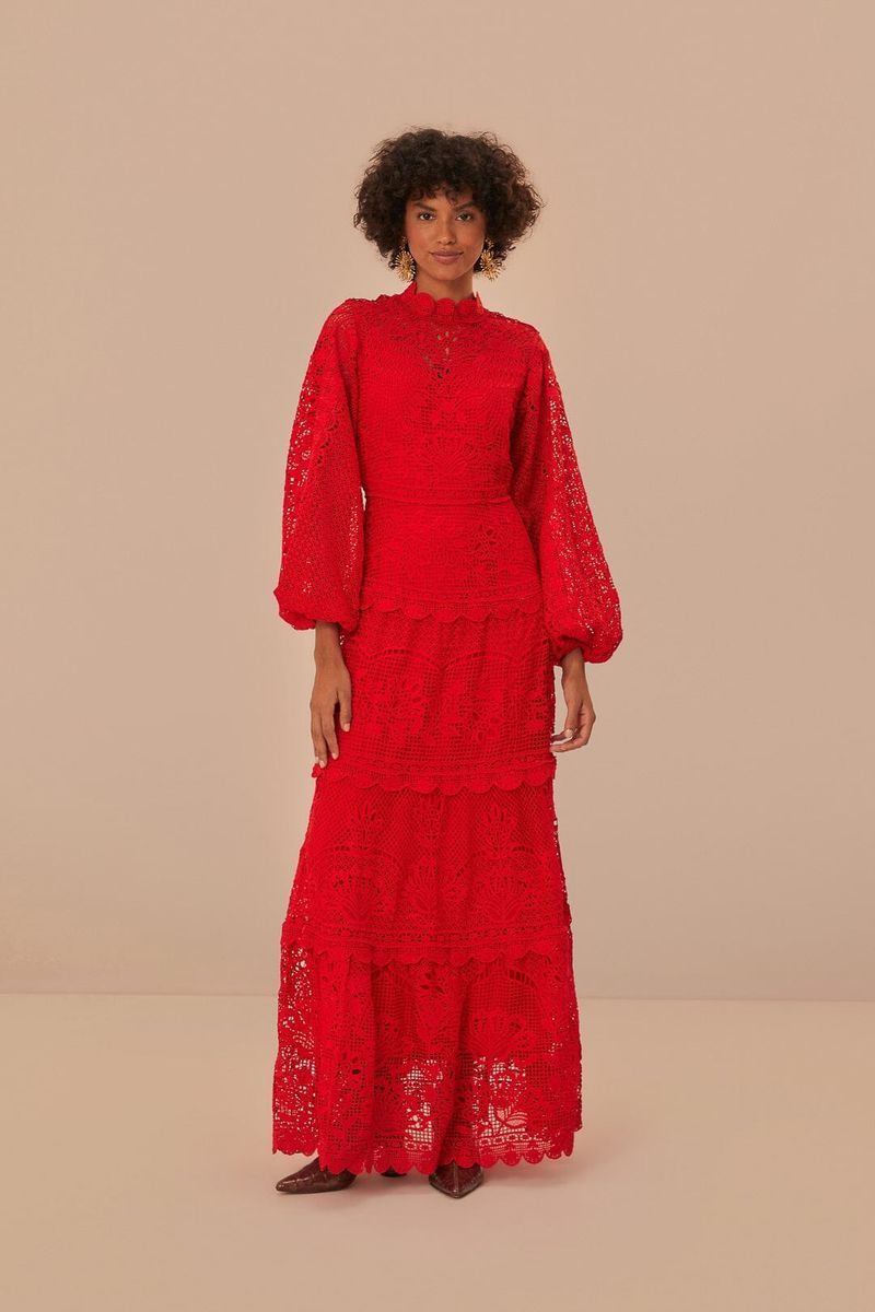Gestuftes Maxi-Kleid aus Guipure-Spitze