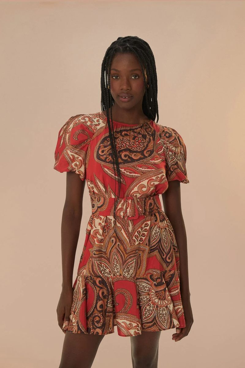 Minikleid mit Leoparden-Paisley-Muster und Gürtel