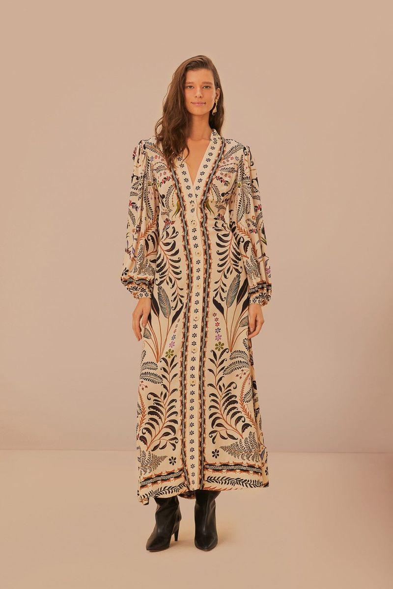 Botanisches Maxi-Kleid mit Naturmotiven