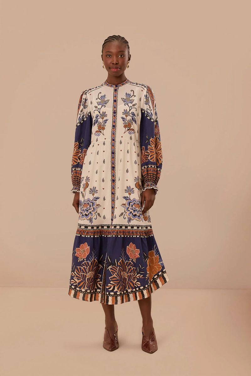 Florales Midikleid mit Ballonärmeln