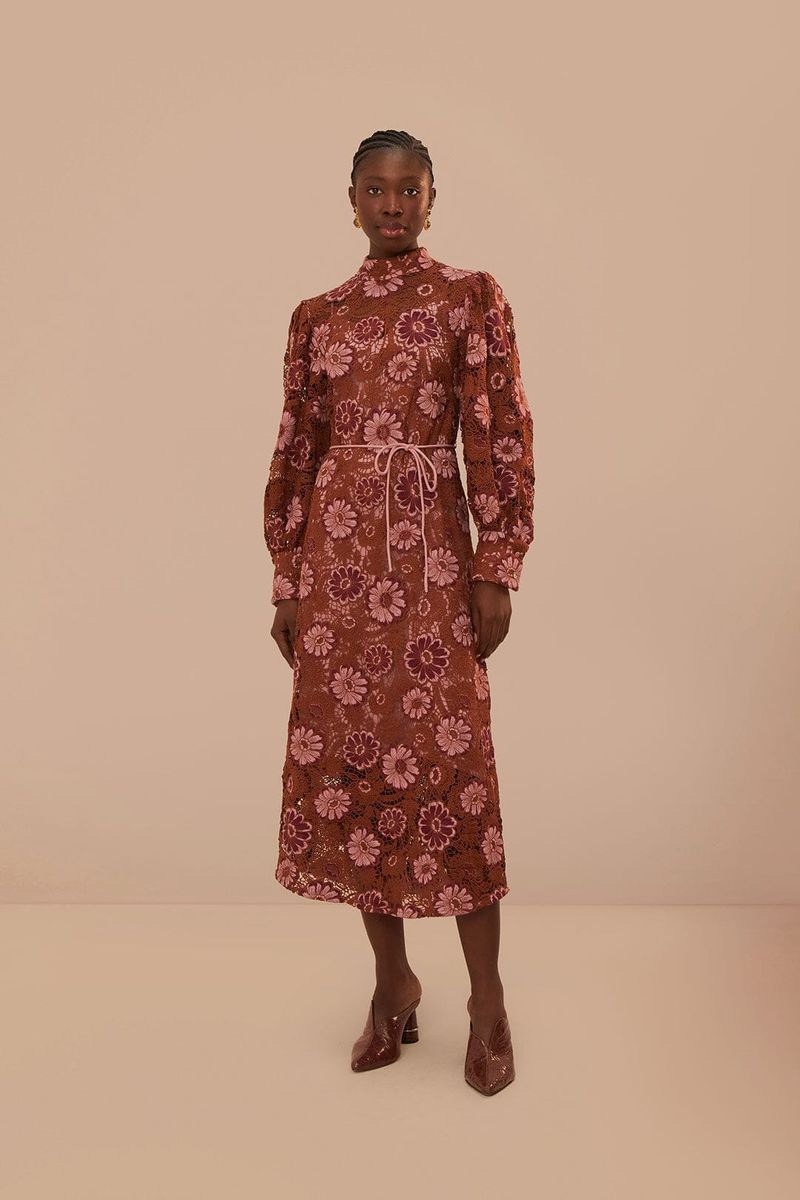 Midikleid mit floraler Guipure-Spitze
