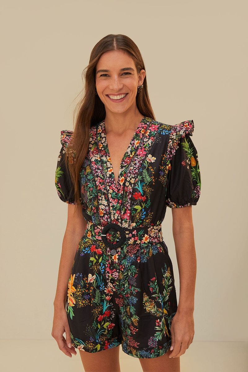 Playsuit mit feinem Waldschal-Print