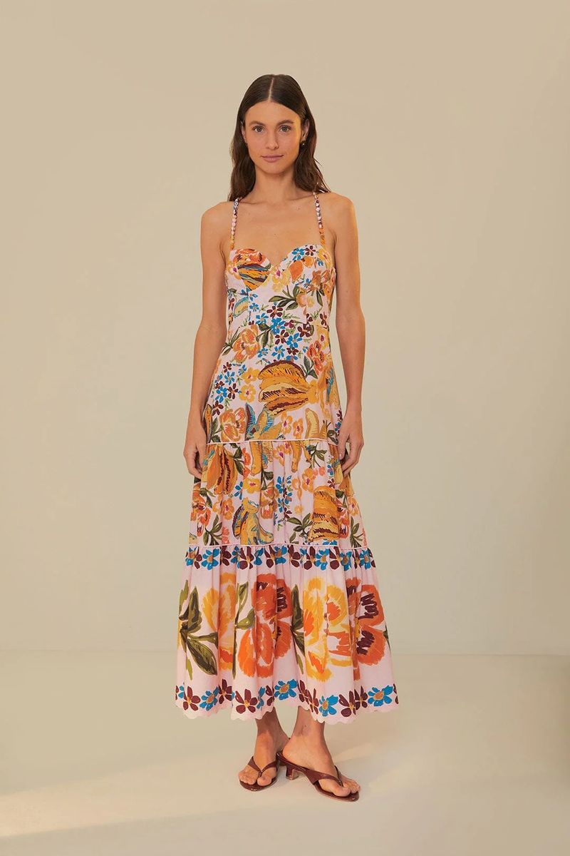 Gestuftes Midikleid mit Tropen-Print