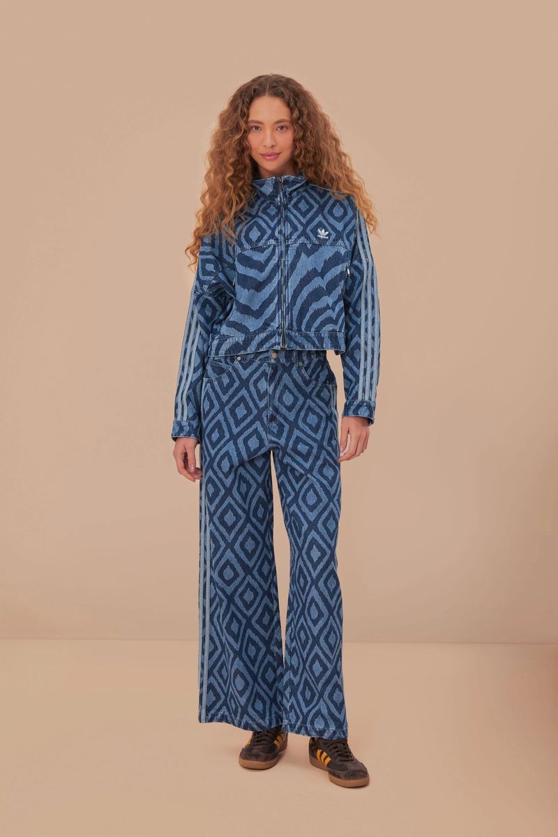 Wide Leg Jeans mit Tribal-Rautenmuster