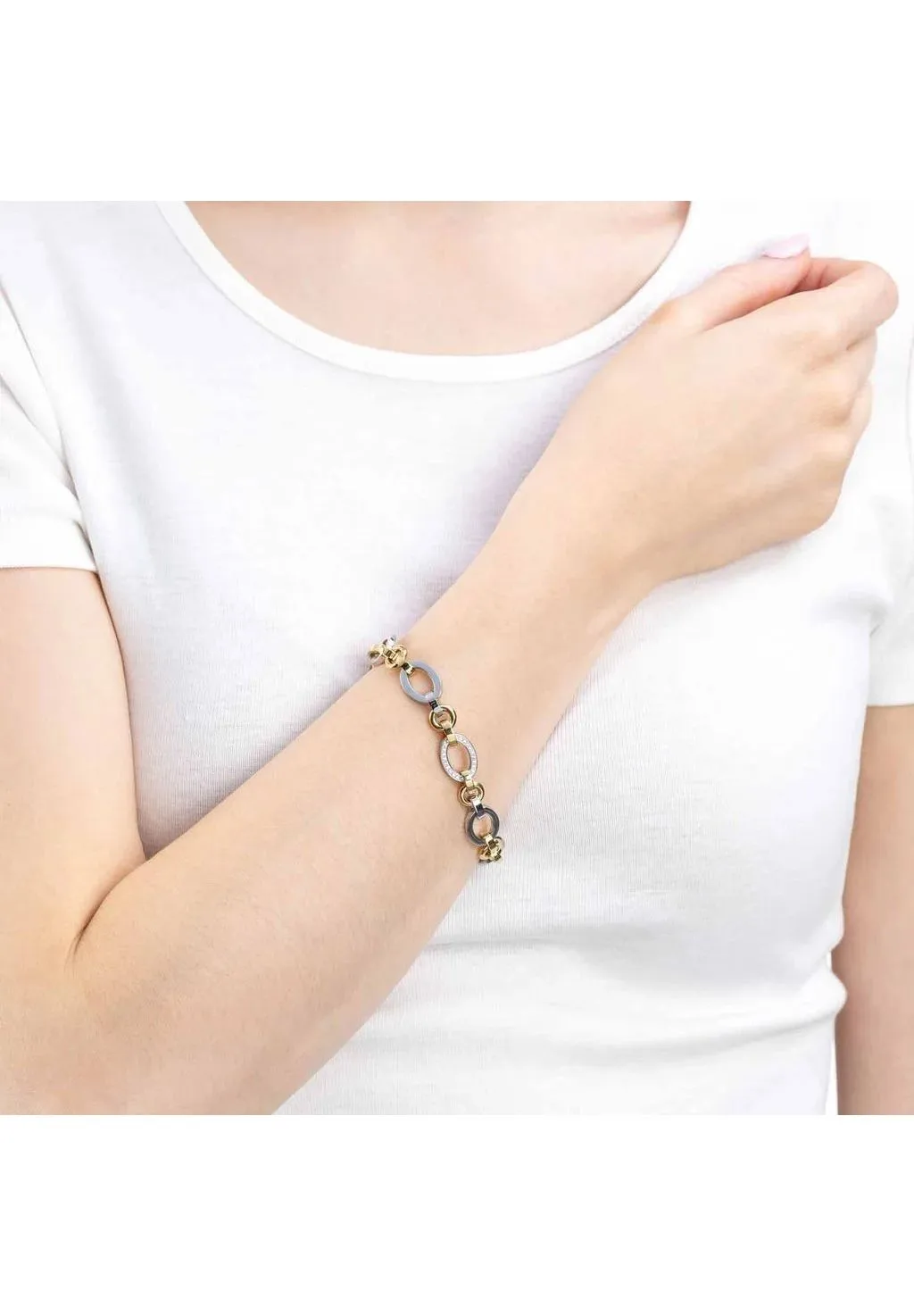 Zweifarbiges Chunky-Gliederarmband mit Zirkonia