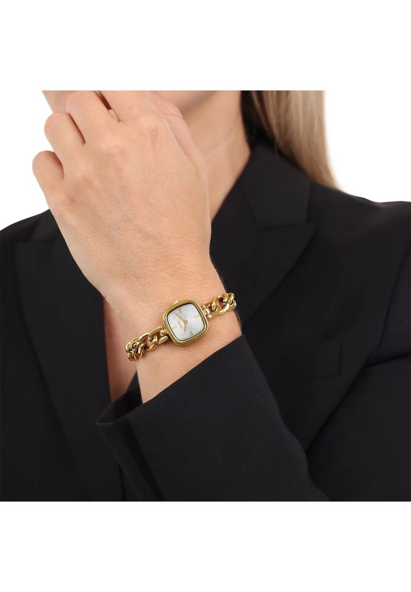 Armbanduhr mit Gliederkette und quadratischem Zifferblatt