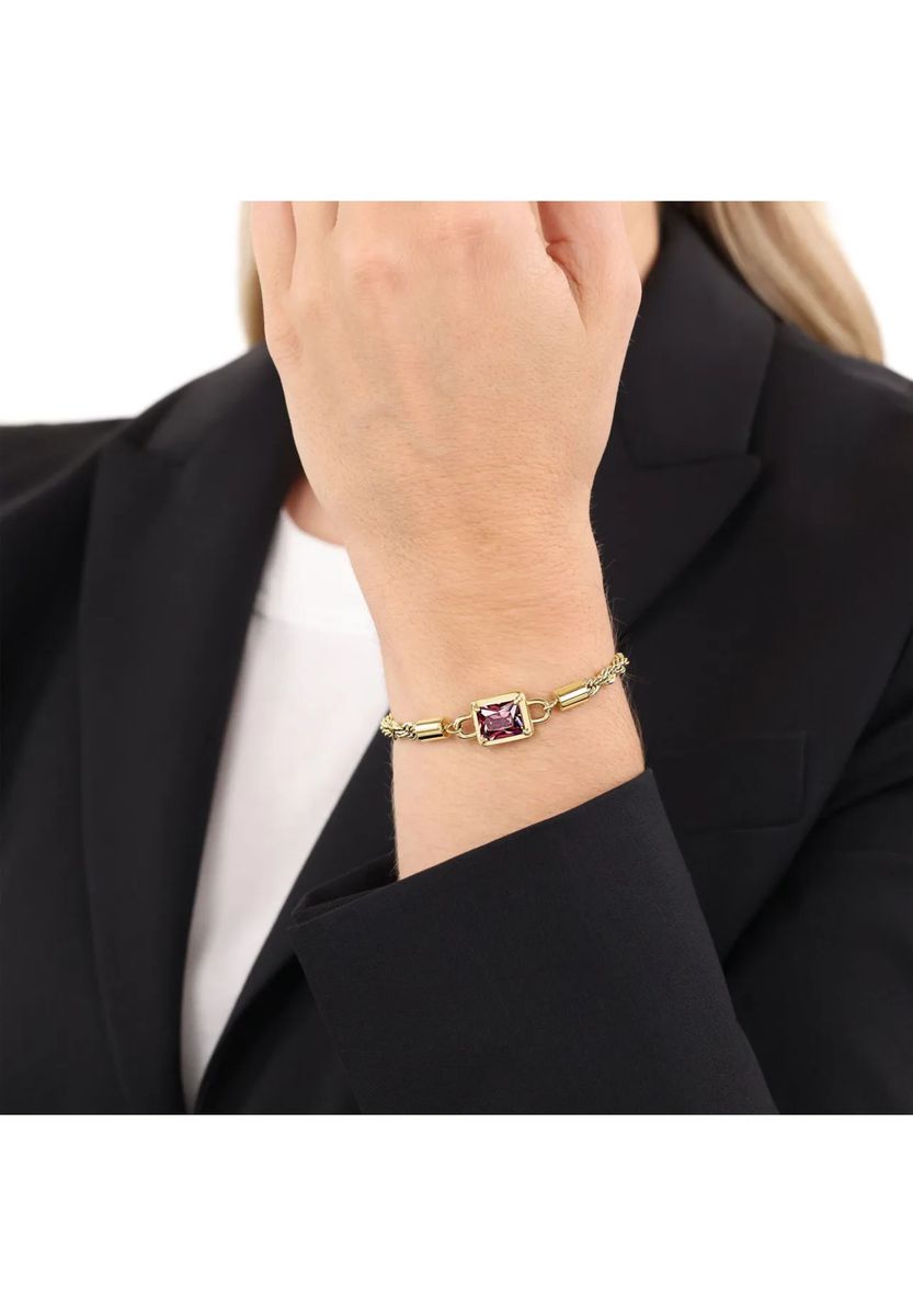 Goldenes Kordelarmband mit lila Stein
