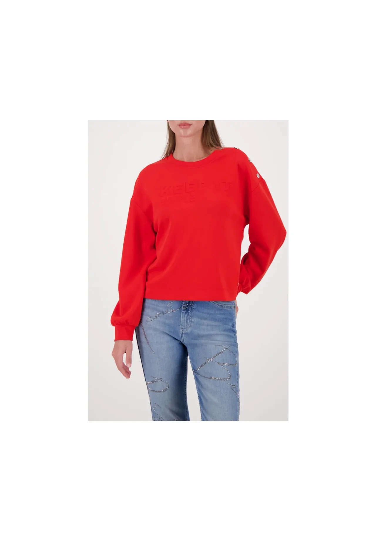 Sweatshirt mit Relief-Schriftzug und Knöpfen