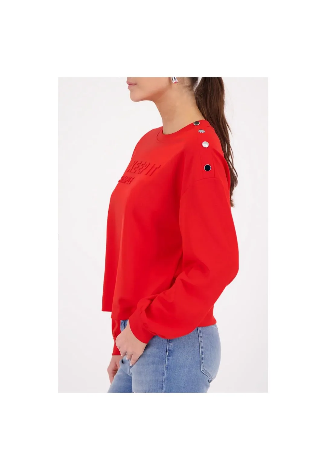 Sweatshirt mit Relief-Schriftzug und Knöpfen
