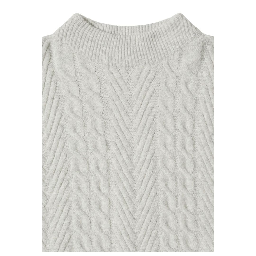 Zopfstrick-Pullover mit Stehkragen