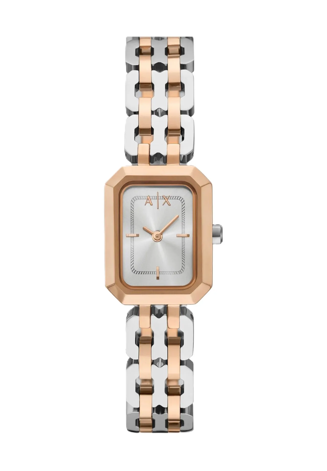 Zweifarbige Armbanduhr mit rechteckigem Gehäuse