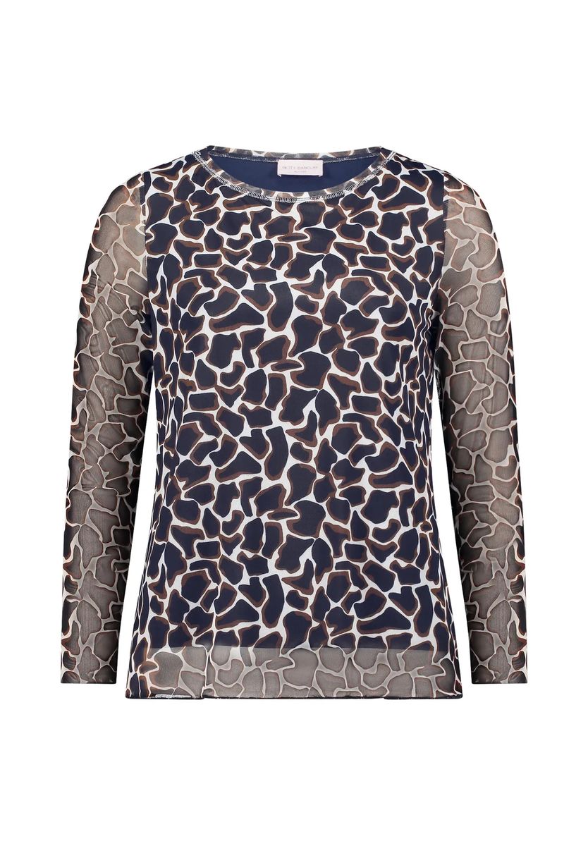 Langarmshirt mit Animal-Print aus Mesh