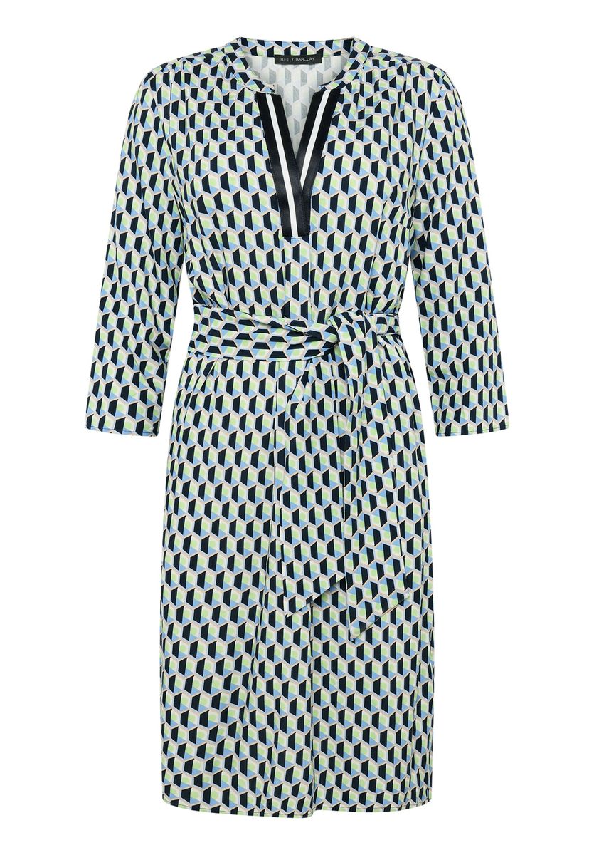 Geometrisches Hemdblusenkleid mit Bindegürtel