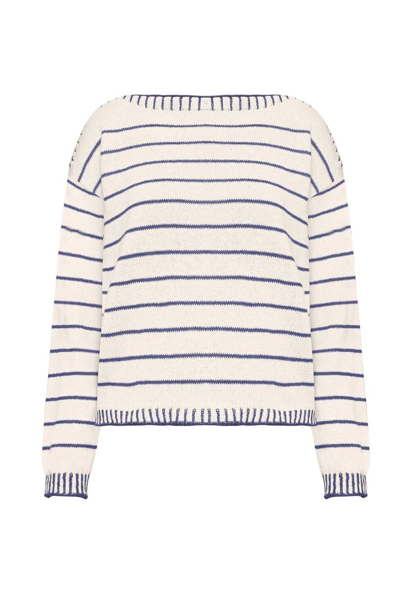 Gestreifter Strickpullover mit U-Boot-Ausschnitt