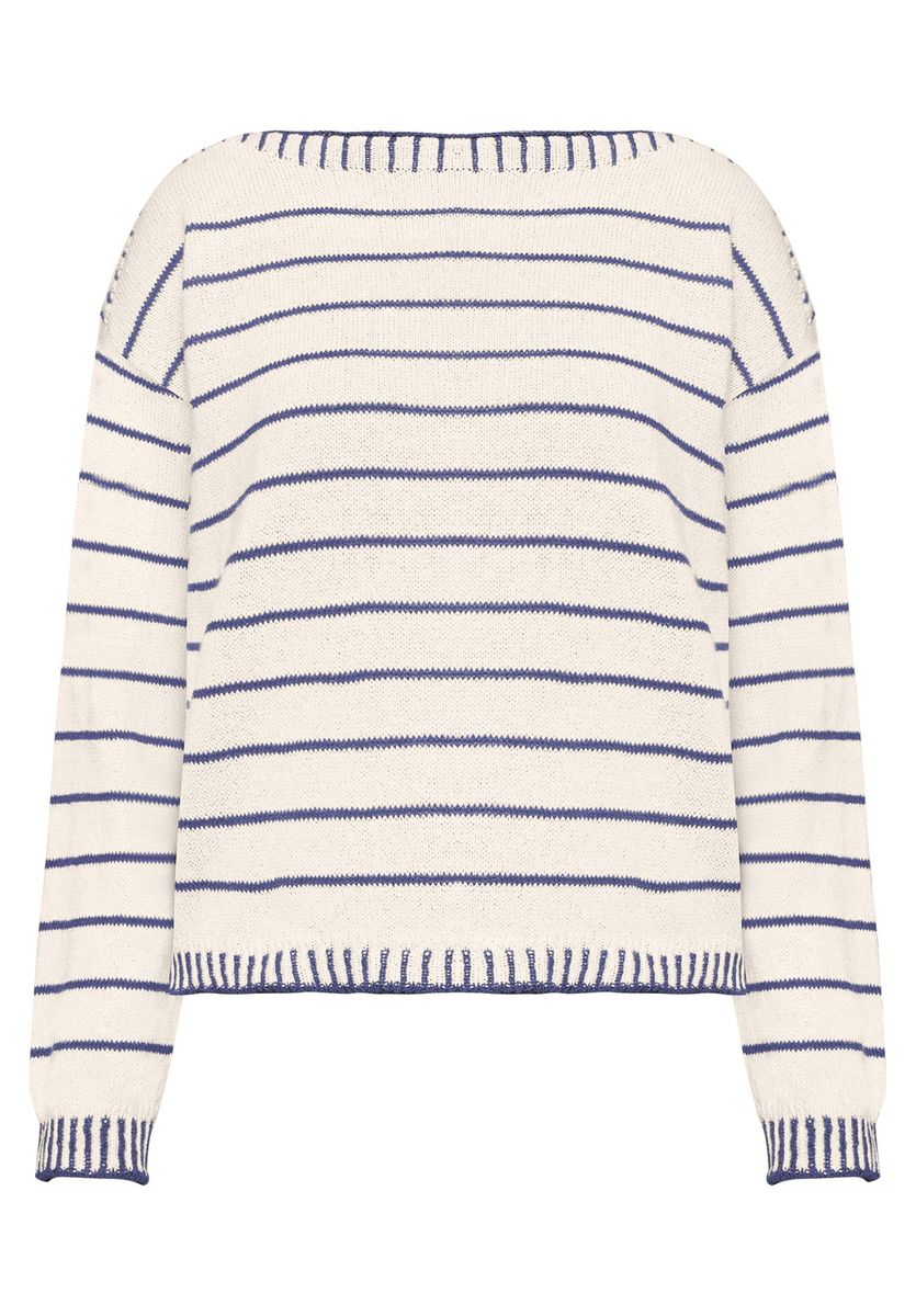 Gestreifter Strickpullover mit U-Boot-Ausschnitt