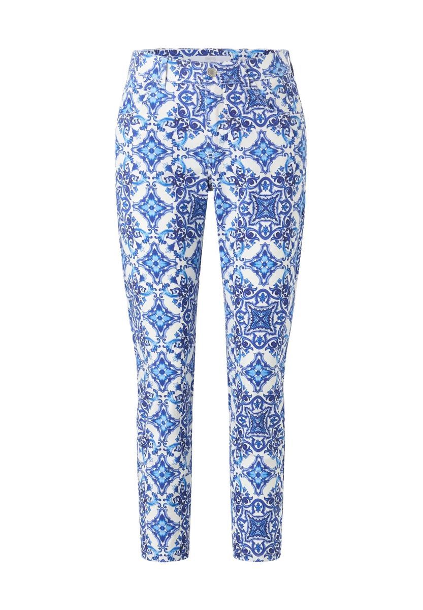 Slim-Jeans mit blauem Ornament-Print