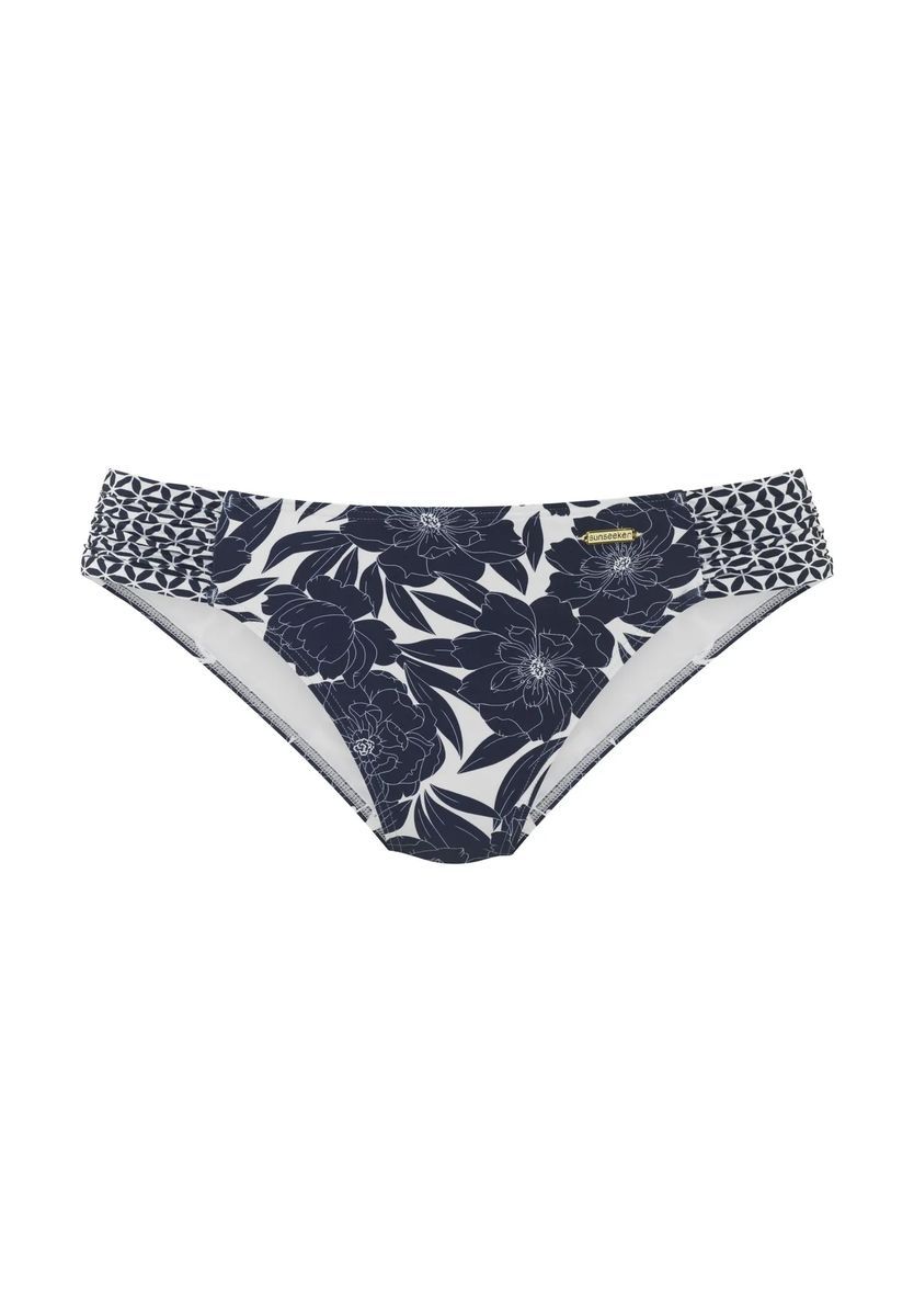 Bikinihose mit Blumenmuster und Raffung