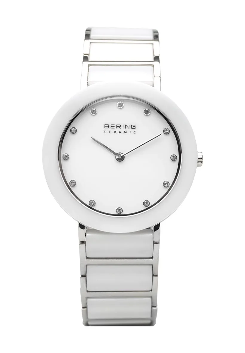 Kristallbesetzte Keramik- und Edelstahl-Uhr