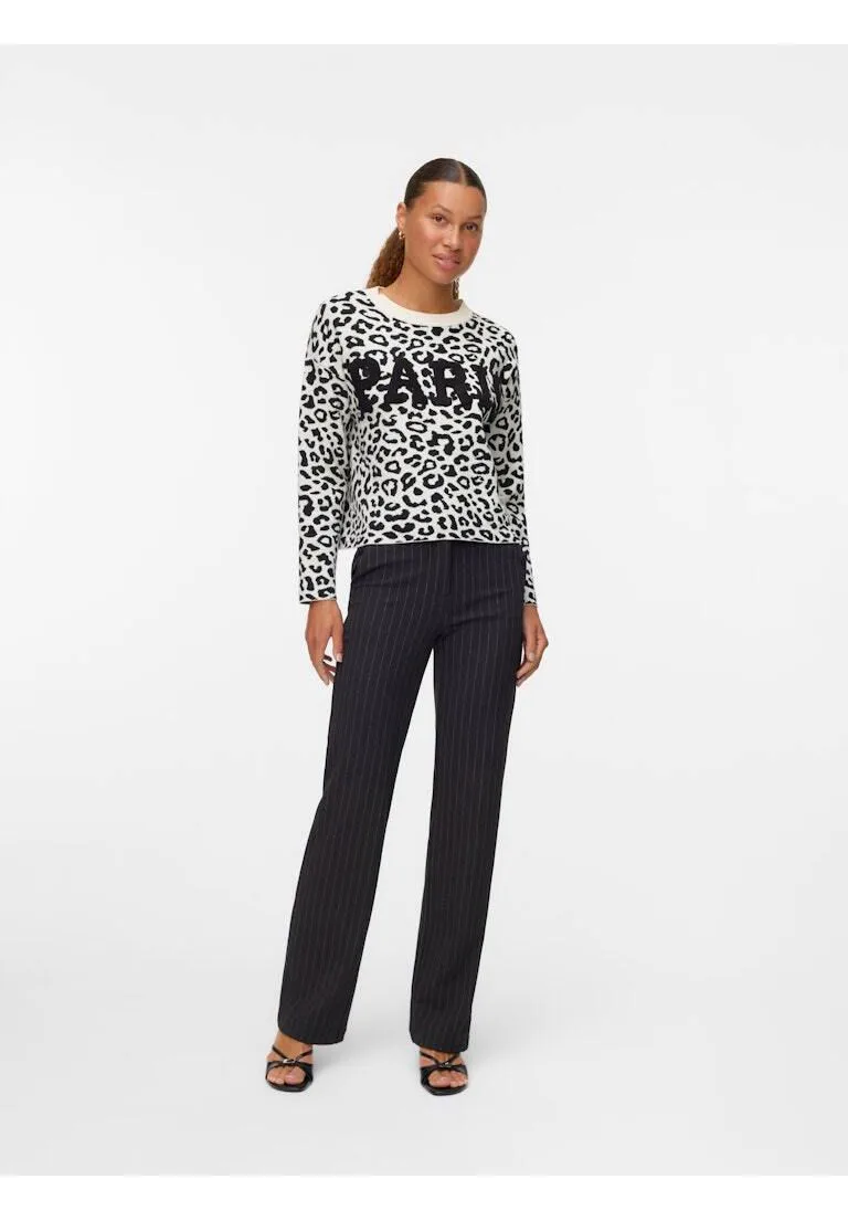 Leopard-Print Pullover mit Paris-Schriftzug