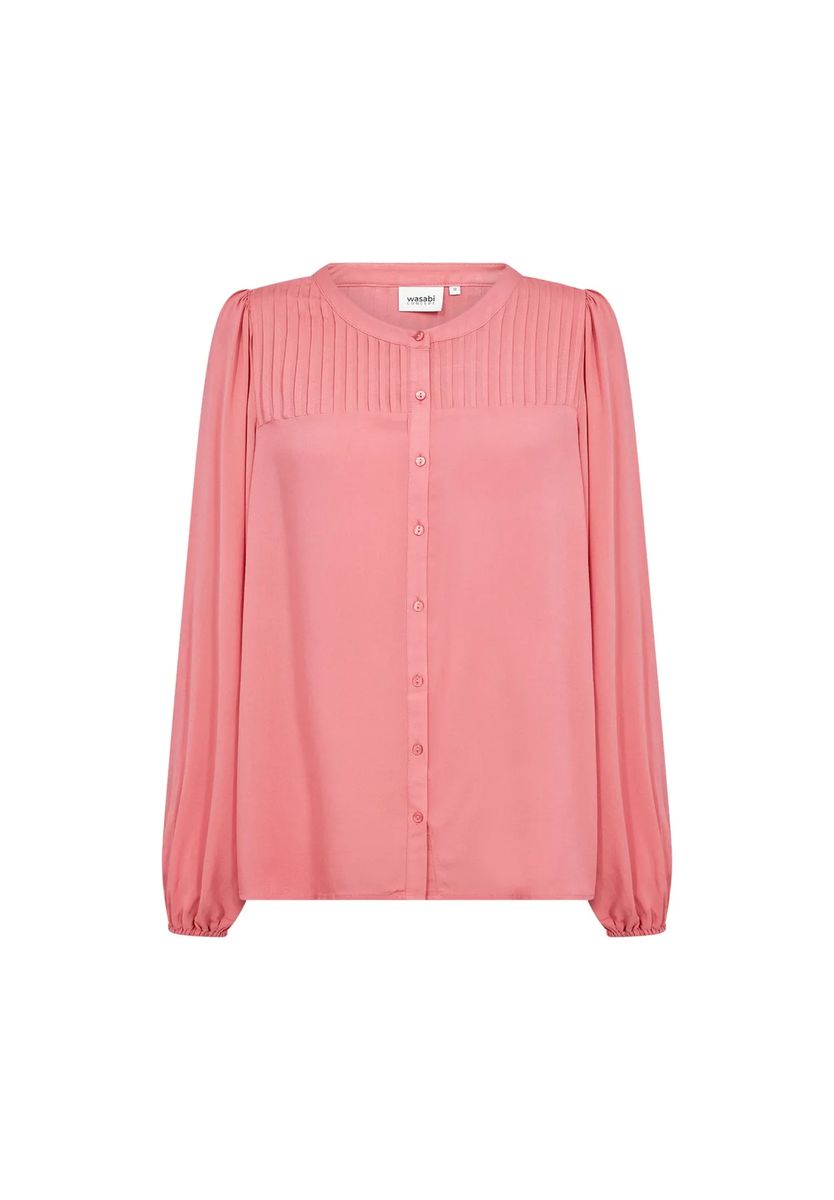 Bluse mit Plissee-Passe und Rundhalsausschnitt