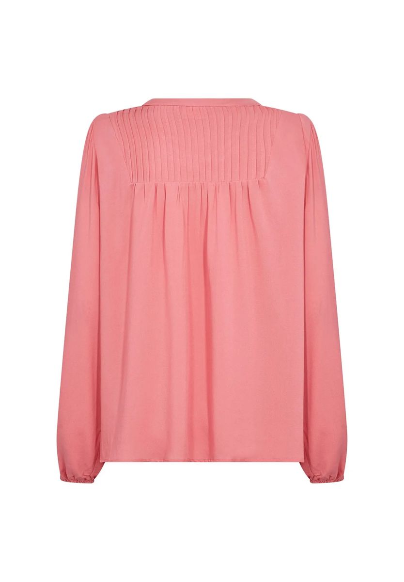Bluse mit Plissee-Passe und Rundhalsausschnitt