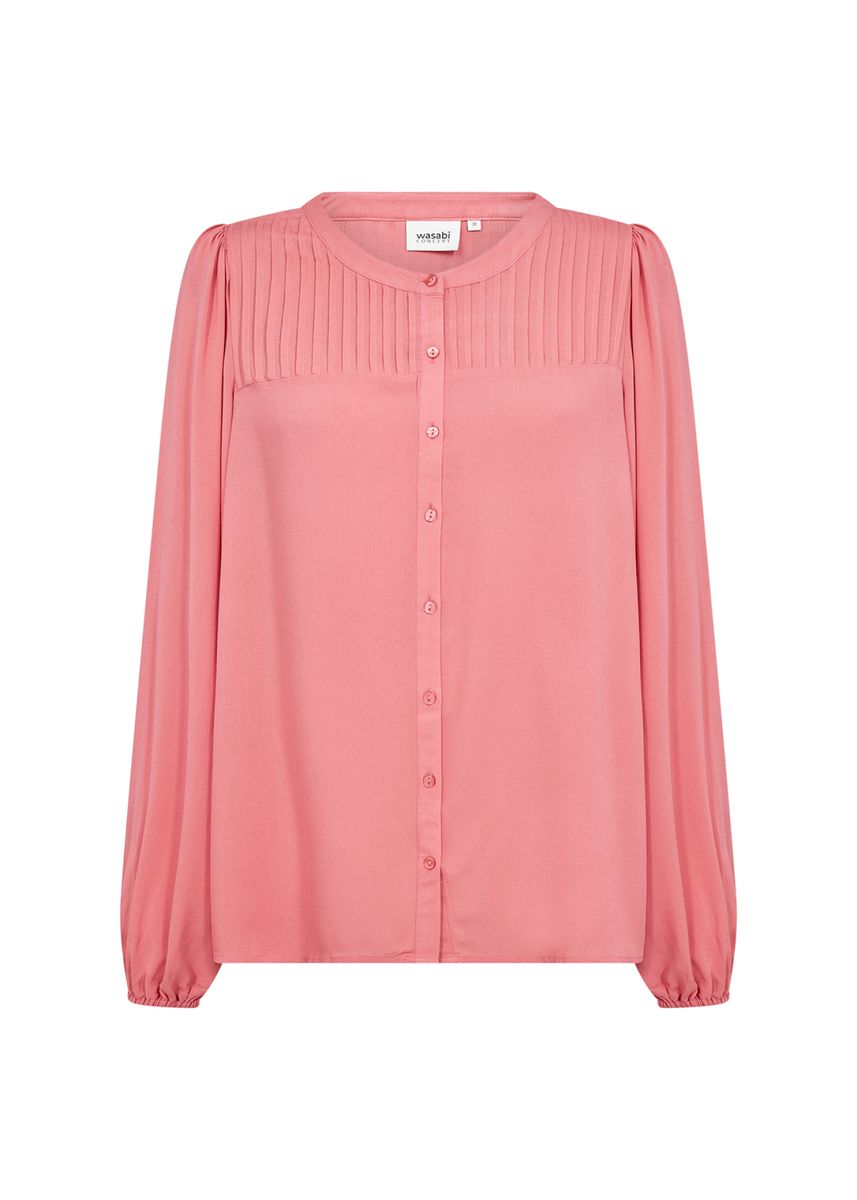 Bluse mit Plissee-Passe und Rundhalsausschnitt