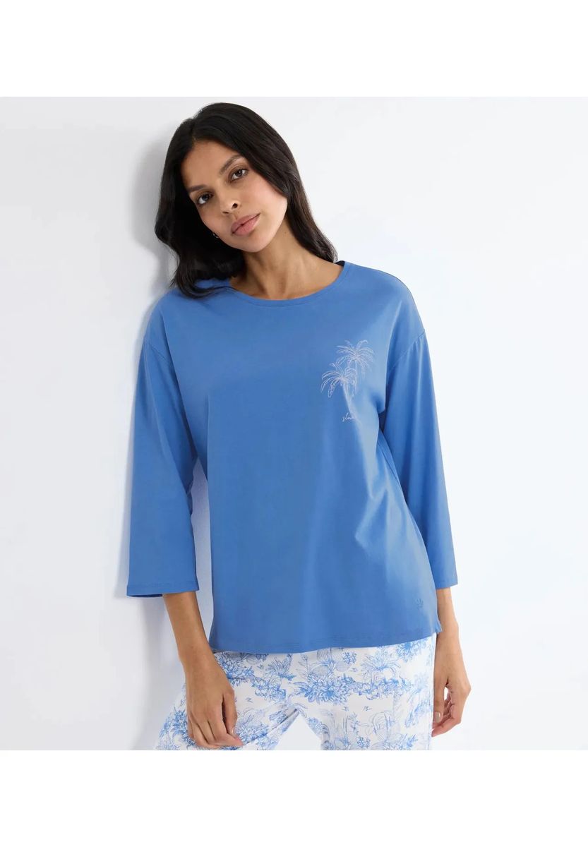 Schlafshirt mit Palmen-Stickerei