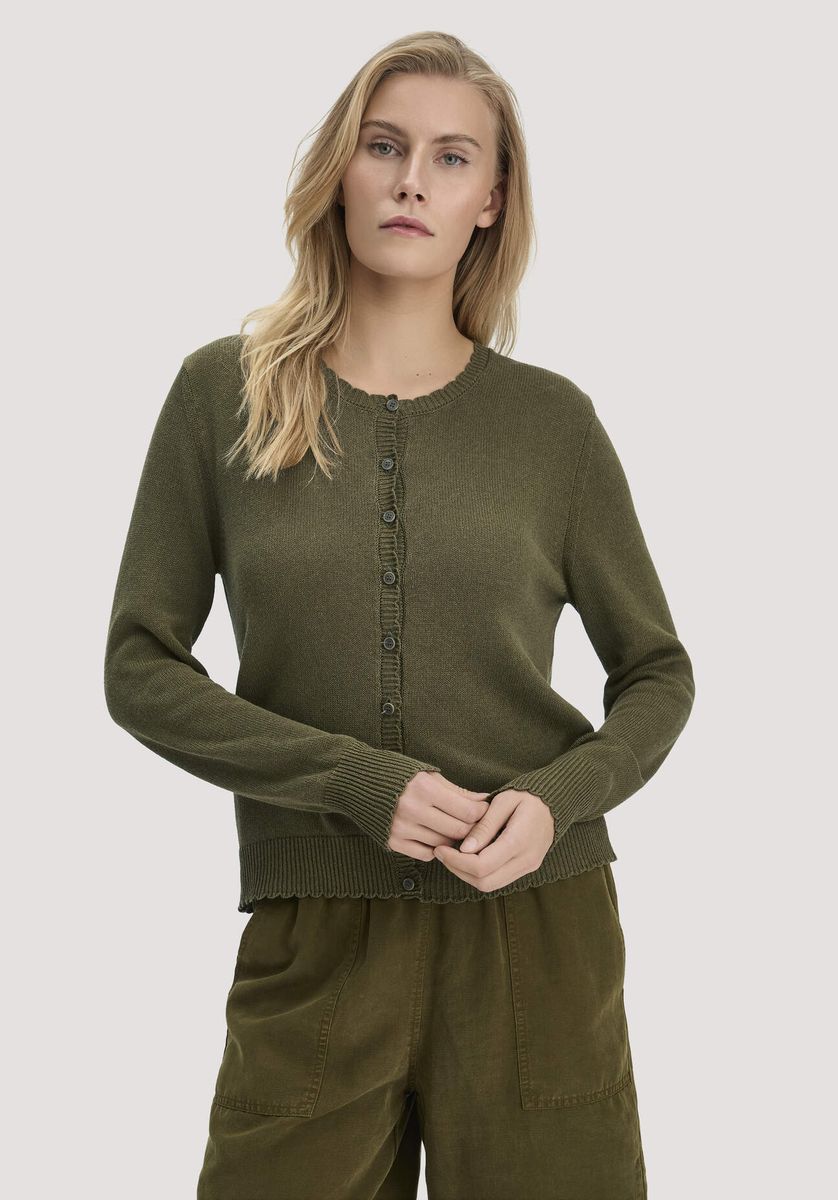 Feinstrick-Cardigan mit dekorativer Muschelkante