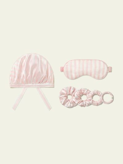 Gestreiftes Seiden-Schlaf-Accessoire-Set