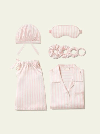 Kurzes Seidenpyjama-Set mit Streifen