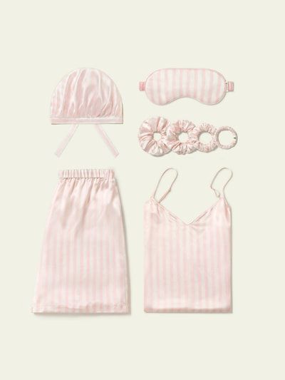 Gestreiftes Seiden-Camisole-Schlafset