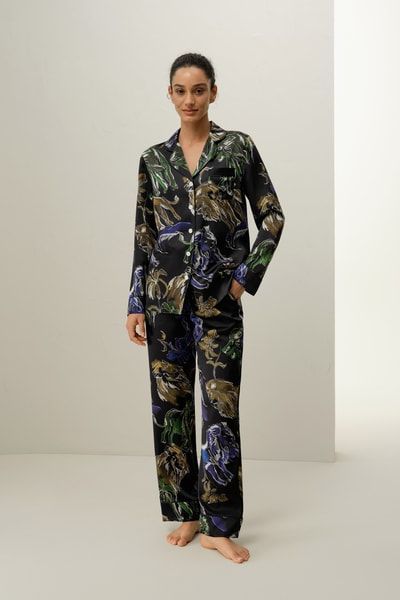Seidenpyjama mit Löwen-Zodiak-Print
